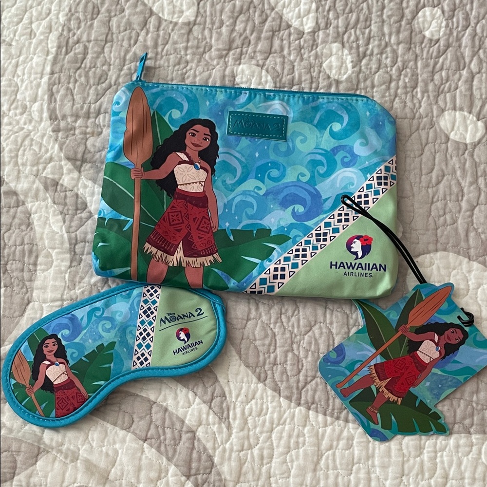 Disney Moana 2 Hawaiian Airlines Travel Set Pouch, Eye Mask, and Luggage Tag